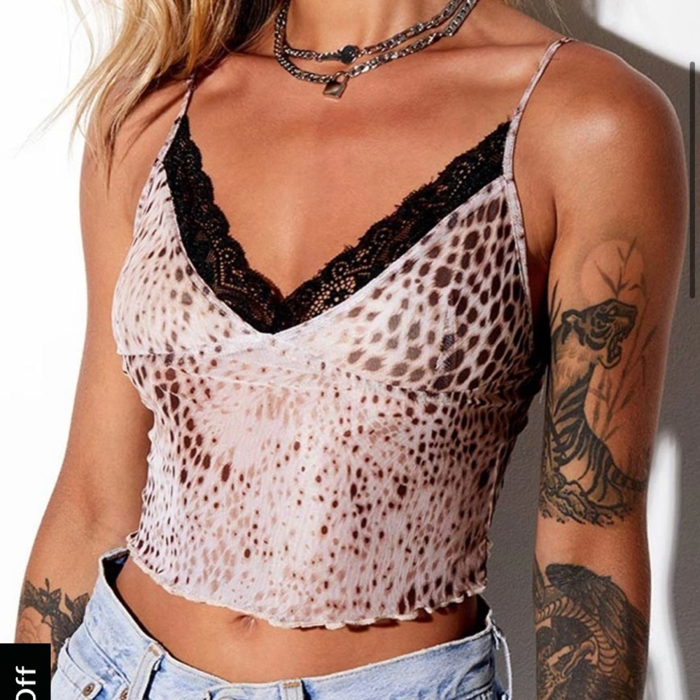 NWOT Lace Cheetah Mesh Tank Top